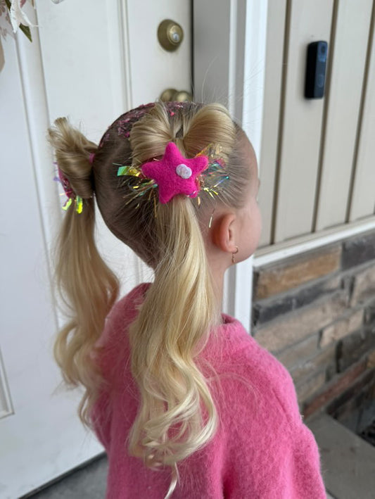 Hot Pink Star Sequin Pigtail Clips