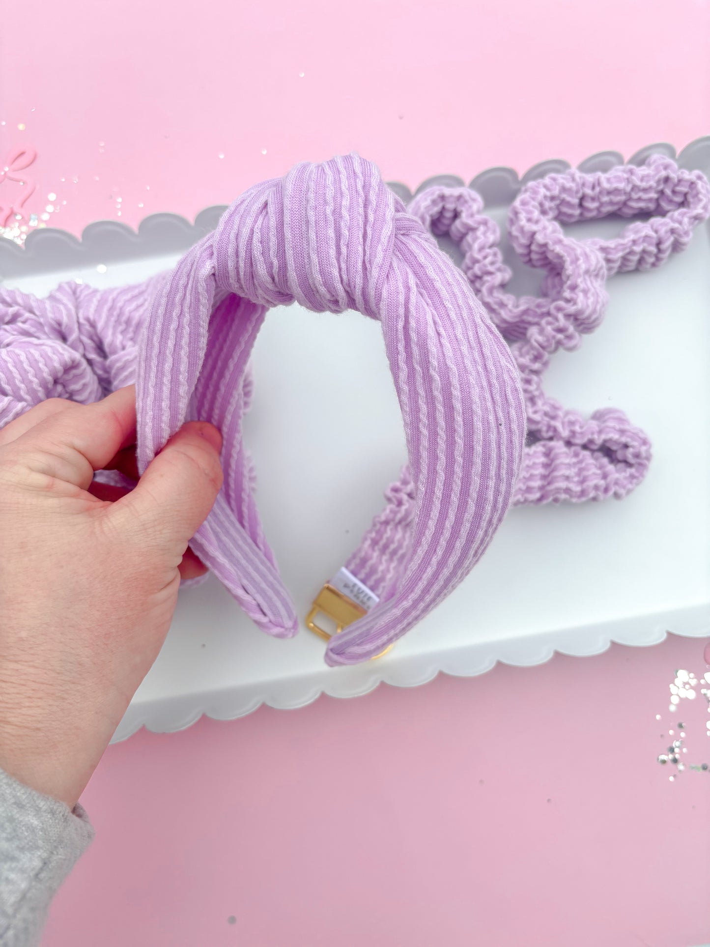 Lilac Ribbed Teacher Gift Set- Lanyard| Knotted Headband| Scrunchie