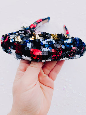 Multicolored Checkered Sequins Knotted Headband for Girls & Women