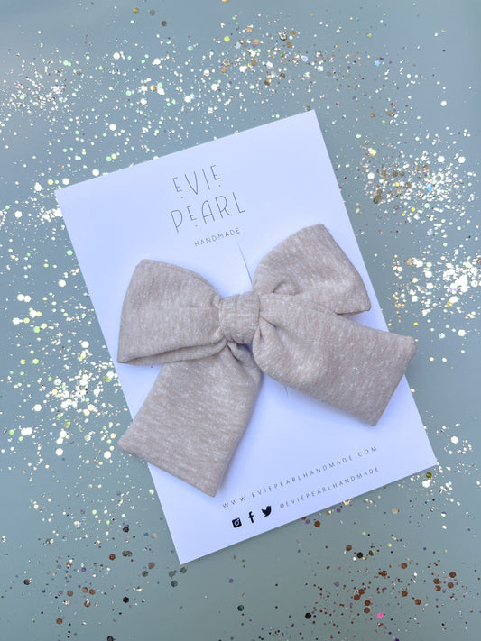 Tan Knit Large Chunky Bow