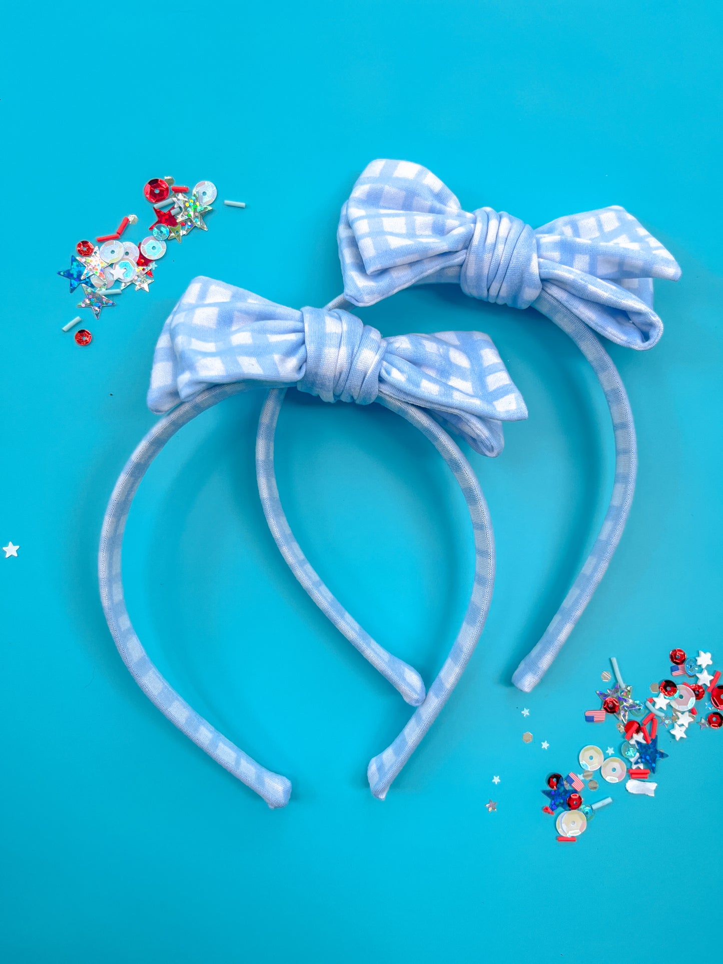Blue Grid Bow Headband For Toddler & Girls