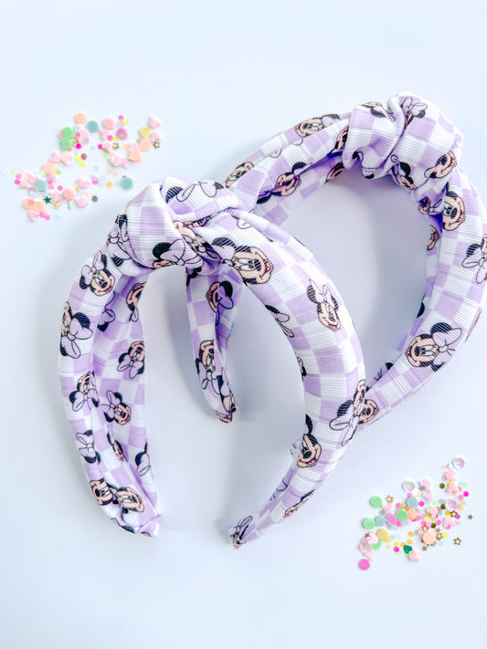 Lilac Magical Checkered Knotted Headband for Girls & Women