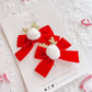 Red Reindeer White Nose Velvet Small Bow Pigtail Set