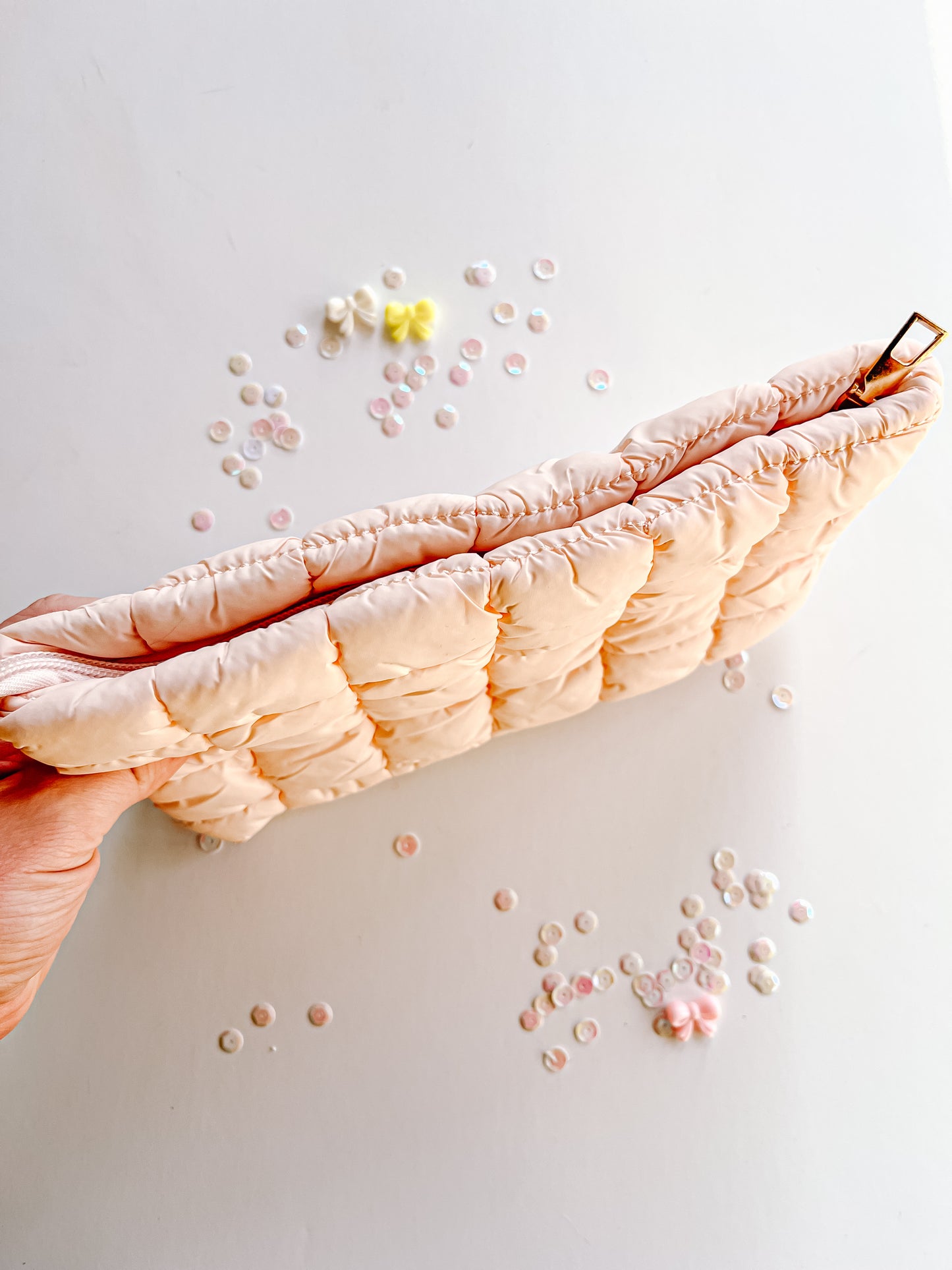 Pink Puffer Zipper Accessory Pouch