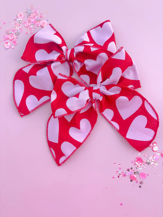 Red & Pink Hearts Oversized Bow