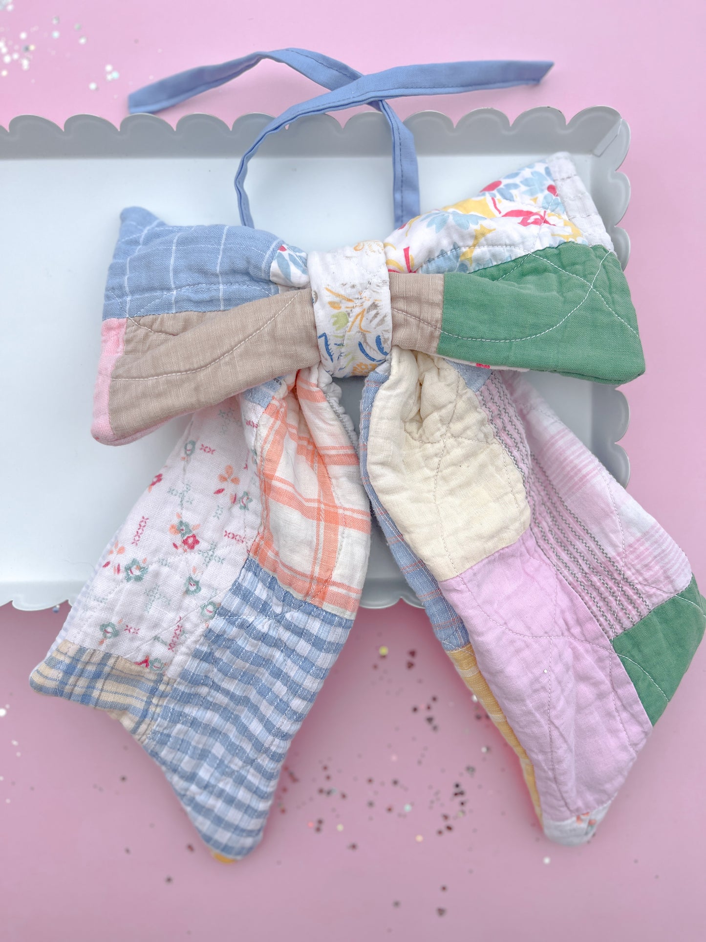 Spring Heirloom Quilted XL Easter Basket Tag Bow