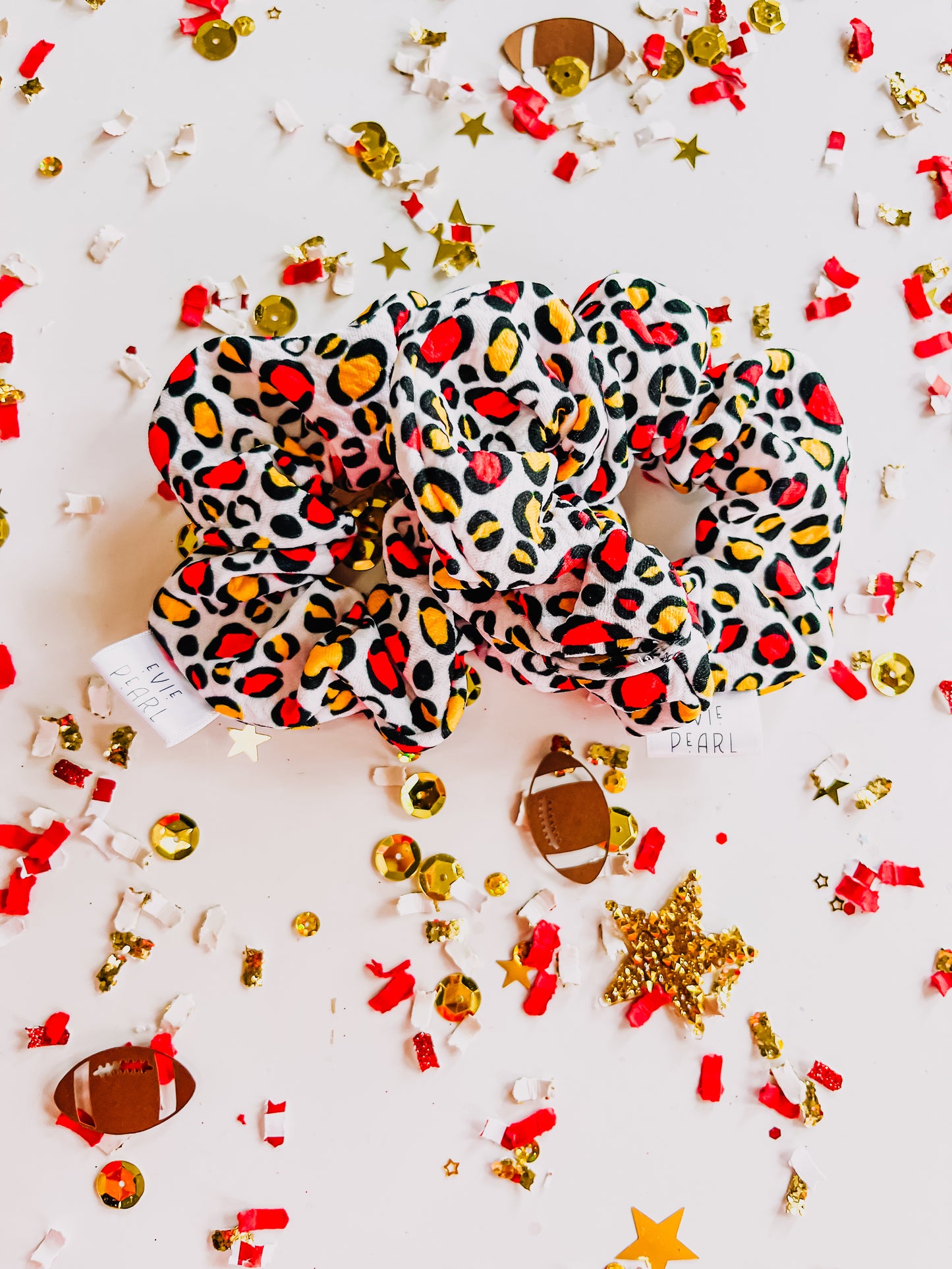 White Red Gold Leopard Girls Scrunchy