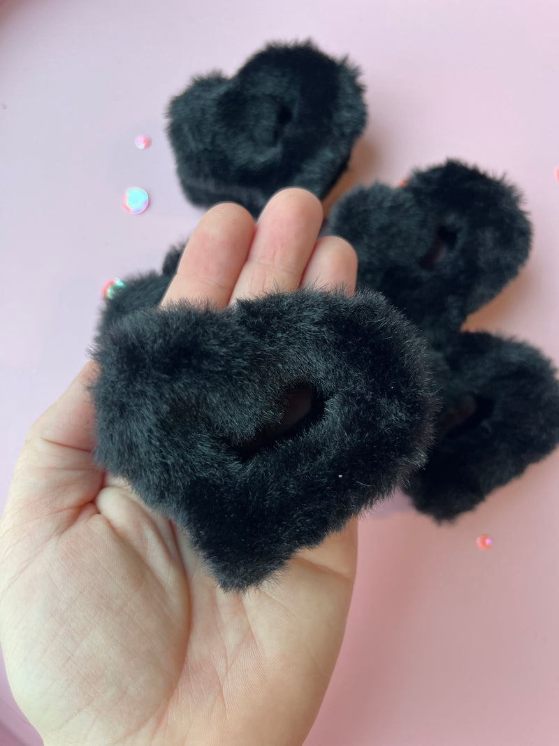 Fuzzy Black Heart Claw Clip