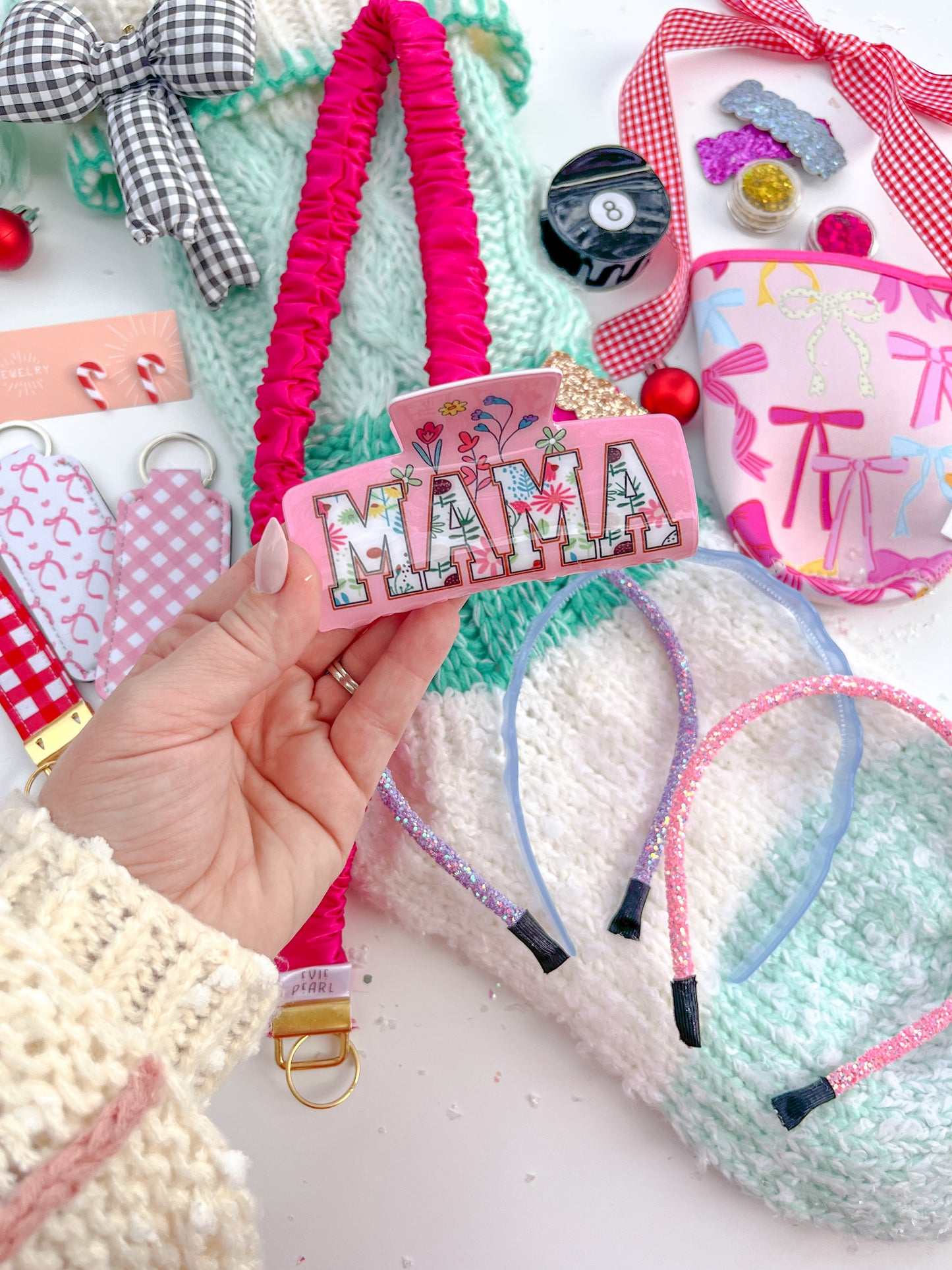 Mama Pink Floral Medium Claw Clip