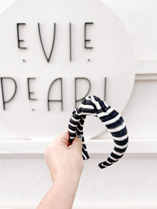 Black White Stripe Knotted Headband for Girls & Women