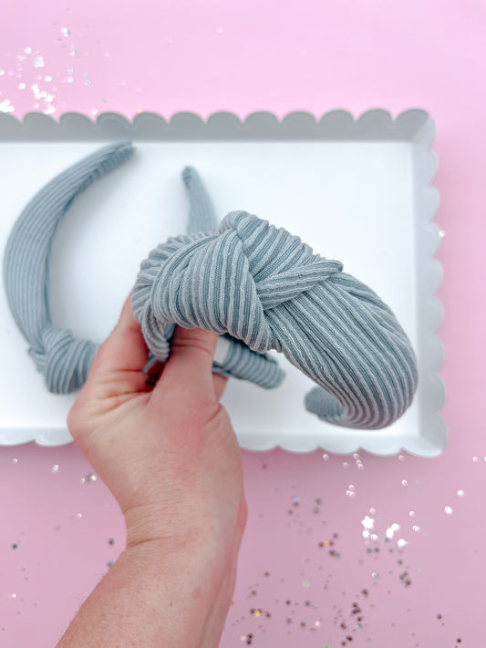 Sage Green Ribbed Knotted Headband