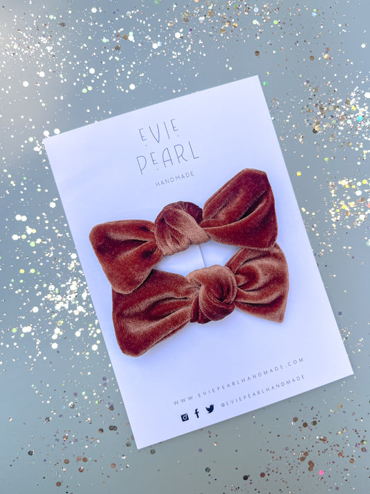 Chocolate Velvet Knot Bow Pigtails