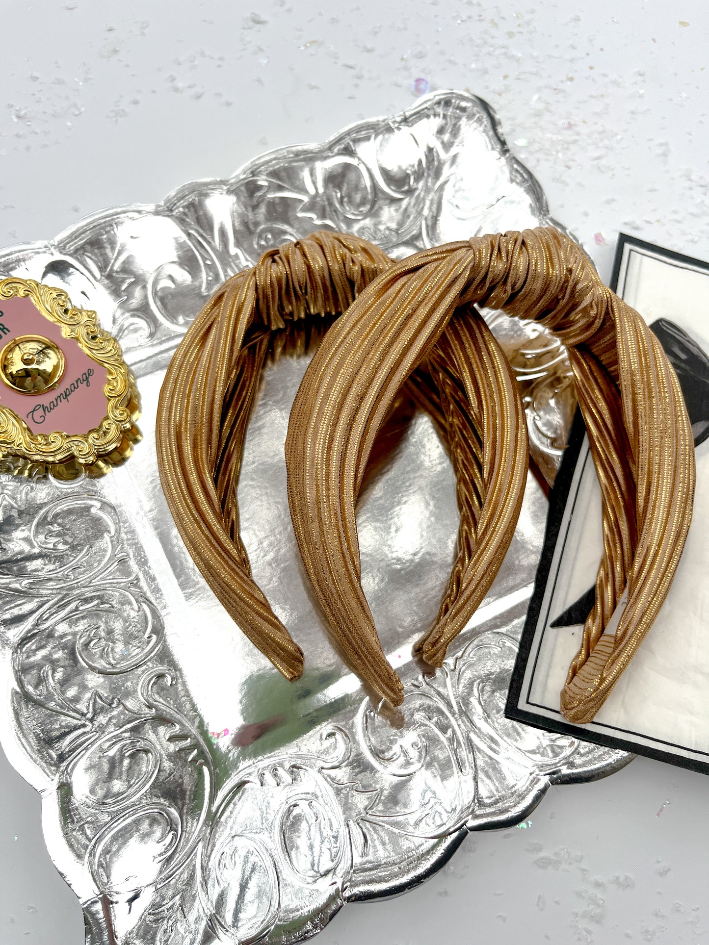 Gold Ribbed Knotted Headband for Girls & Women