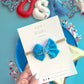 Small Blue Raw Silk Bow on nylon headband