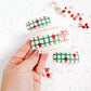Green Plaid Red Bows Single Snap Clip