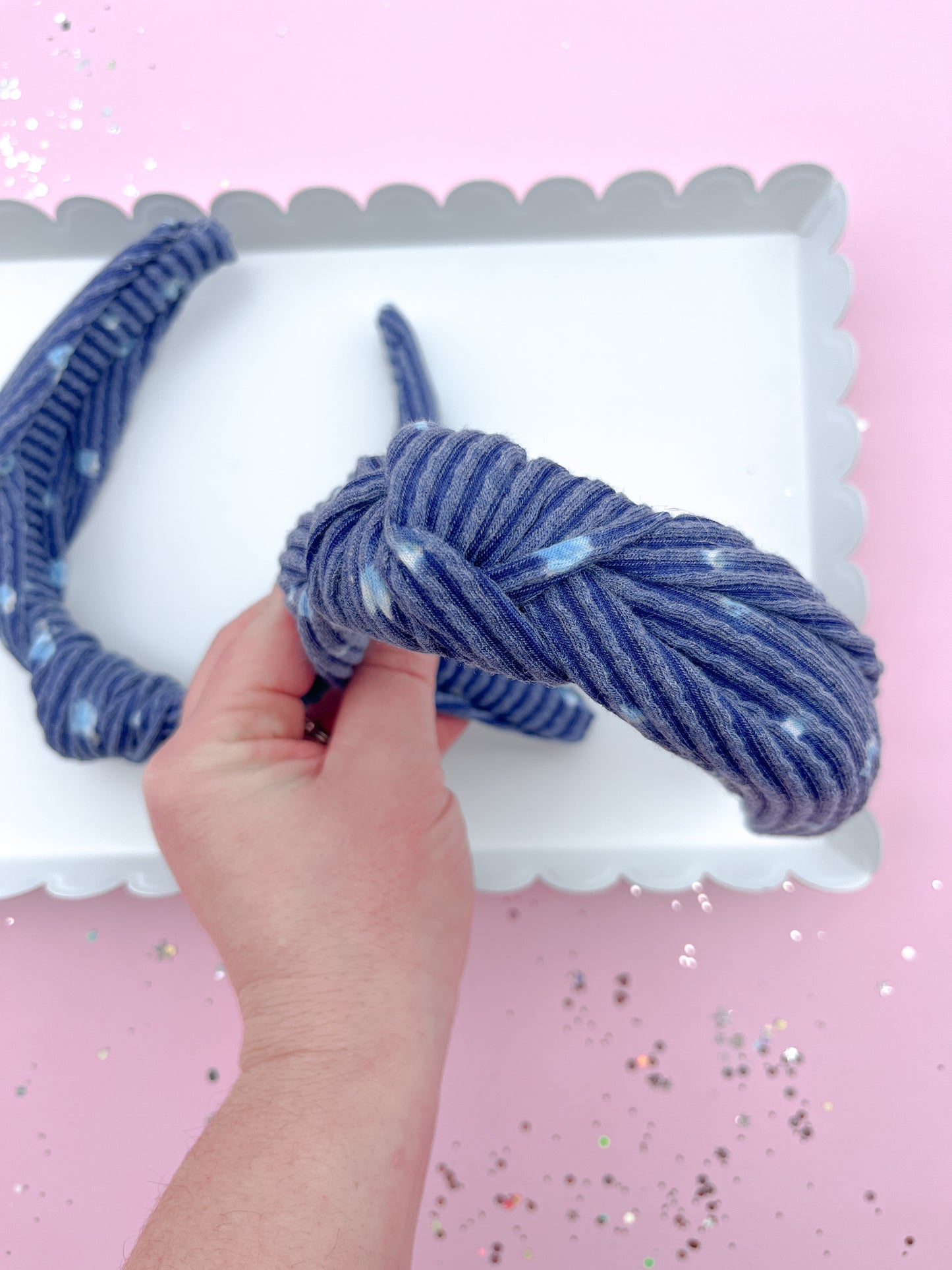 Navy Floral Ribbed Knotted Headband