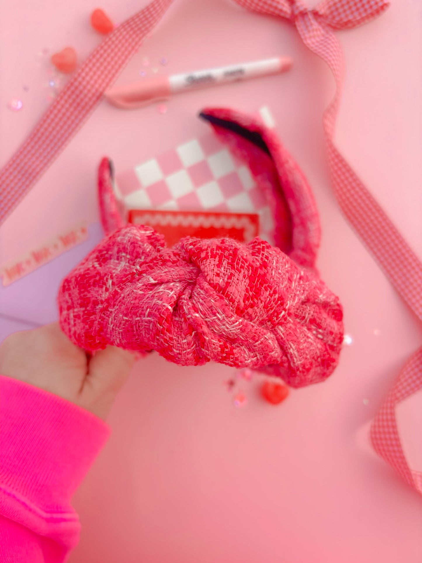 Pink Tweed Knotted Headband for Girls & Women