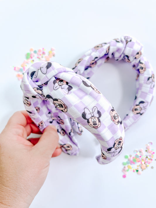 Lilac Magical Checkered Knotted Headband for Girls & Women
