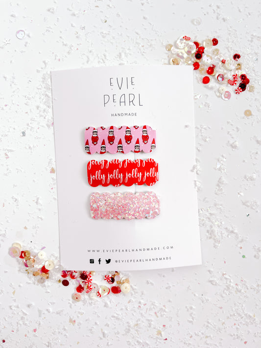 Elf Jolly Pink Glitter Sparkle Snap Clip Set