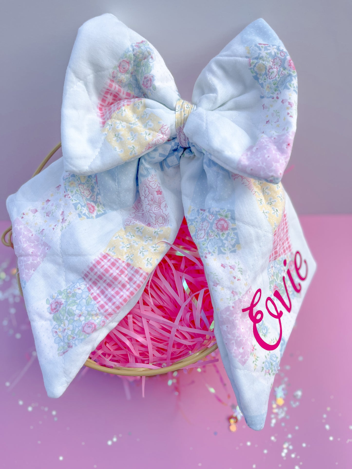 XL Quilted Patchwork Easter tag Puffy Bow