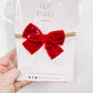 Small Raw Silk Red Bow on nylon headband