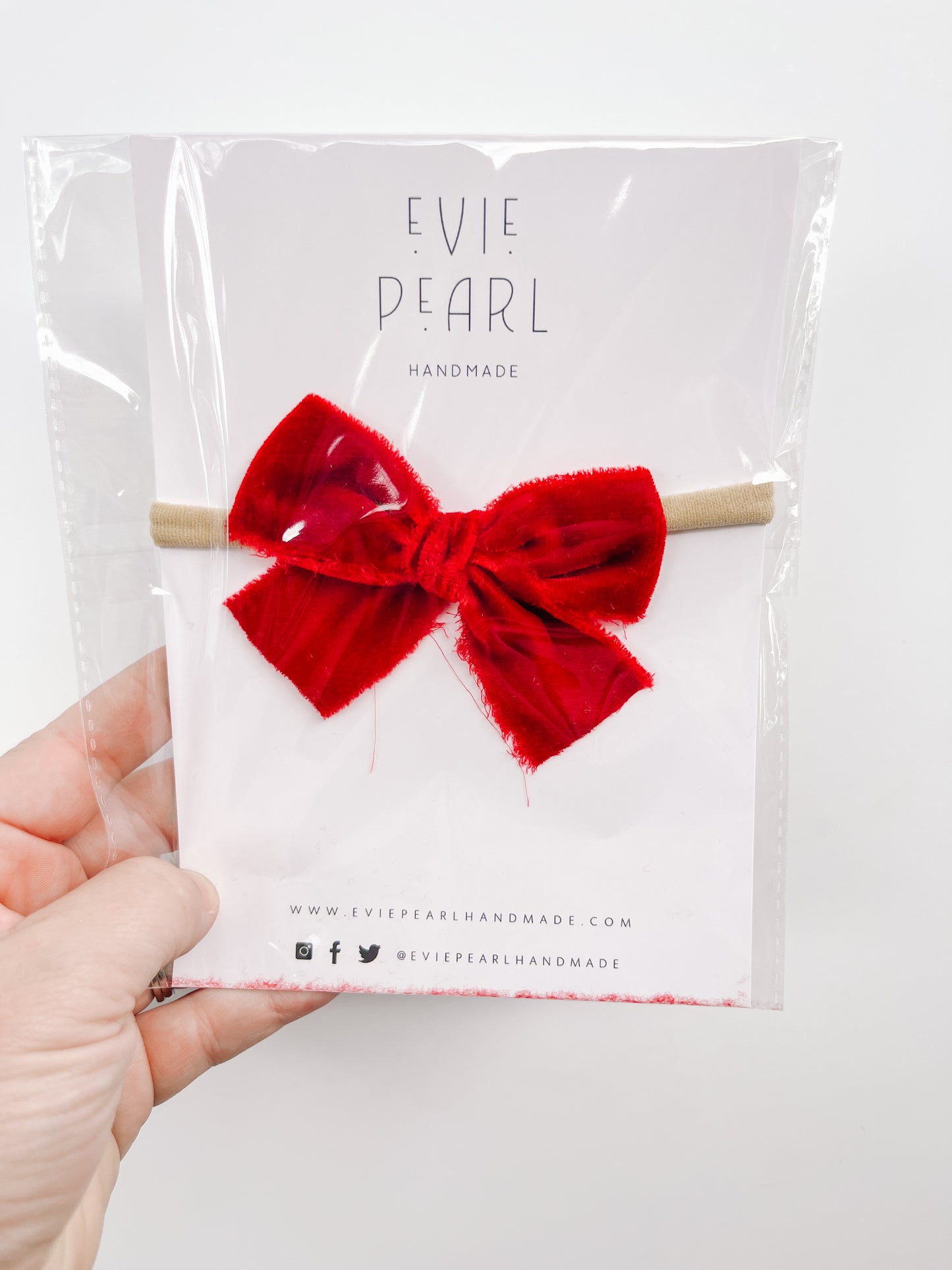 Small Raw Silk Red Bow on nylon headband