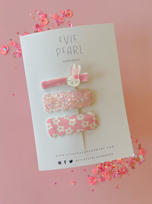 Bunny Pink Glitter Daisy Snap Clip Set