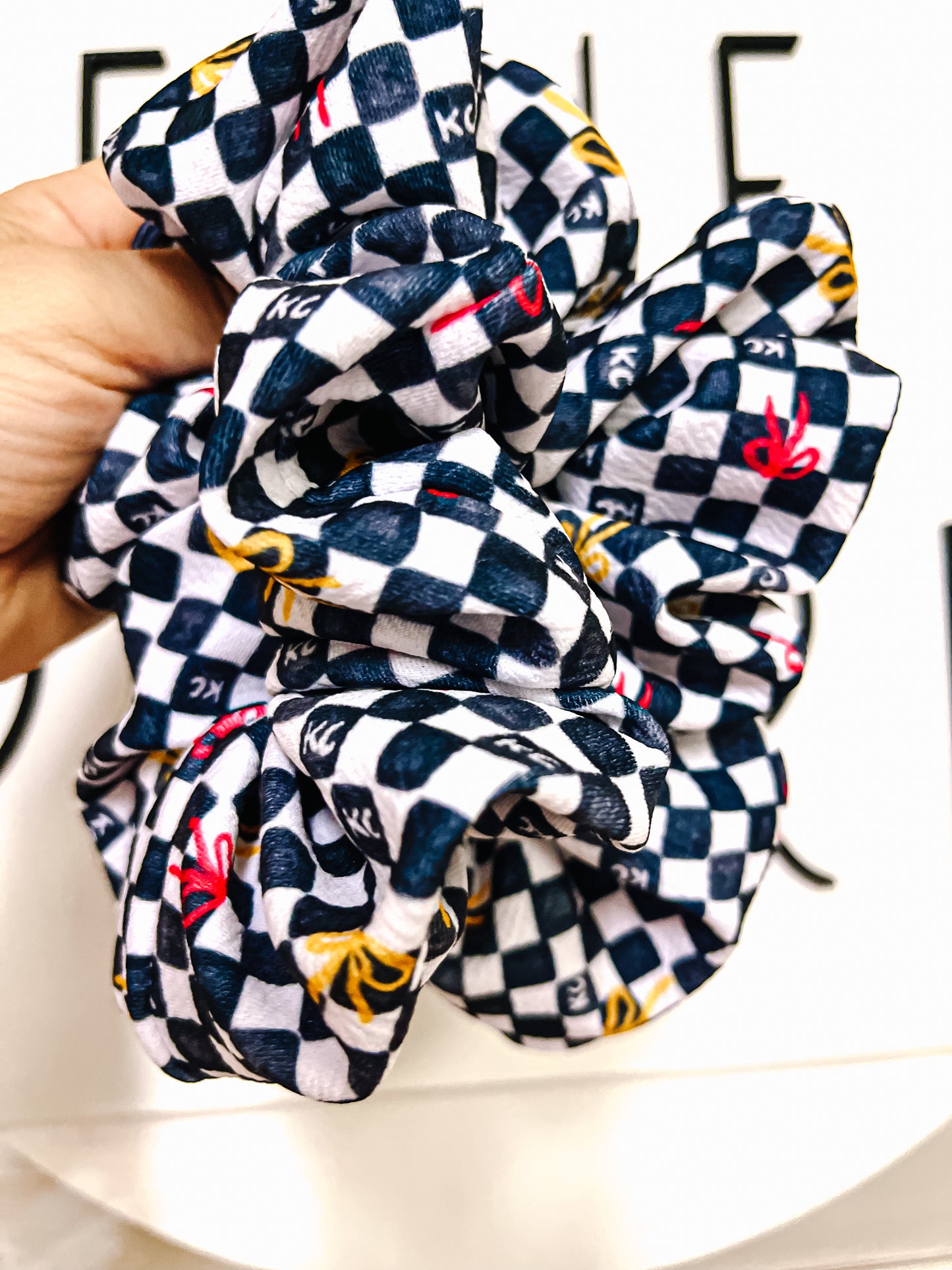 Black KC Bows Checkered Scrunchy