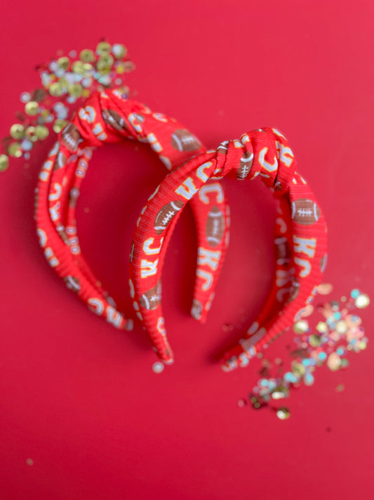 Red KC Football Knotted Headband for girls & women