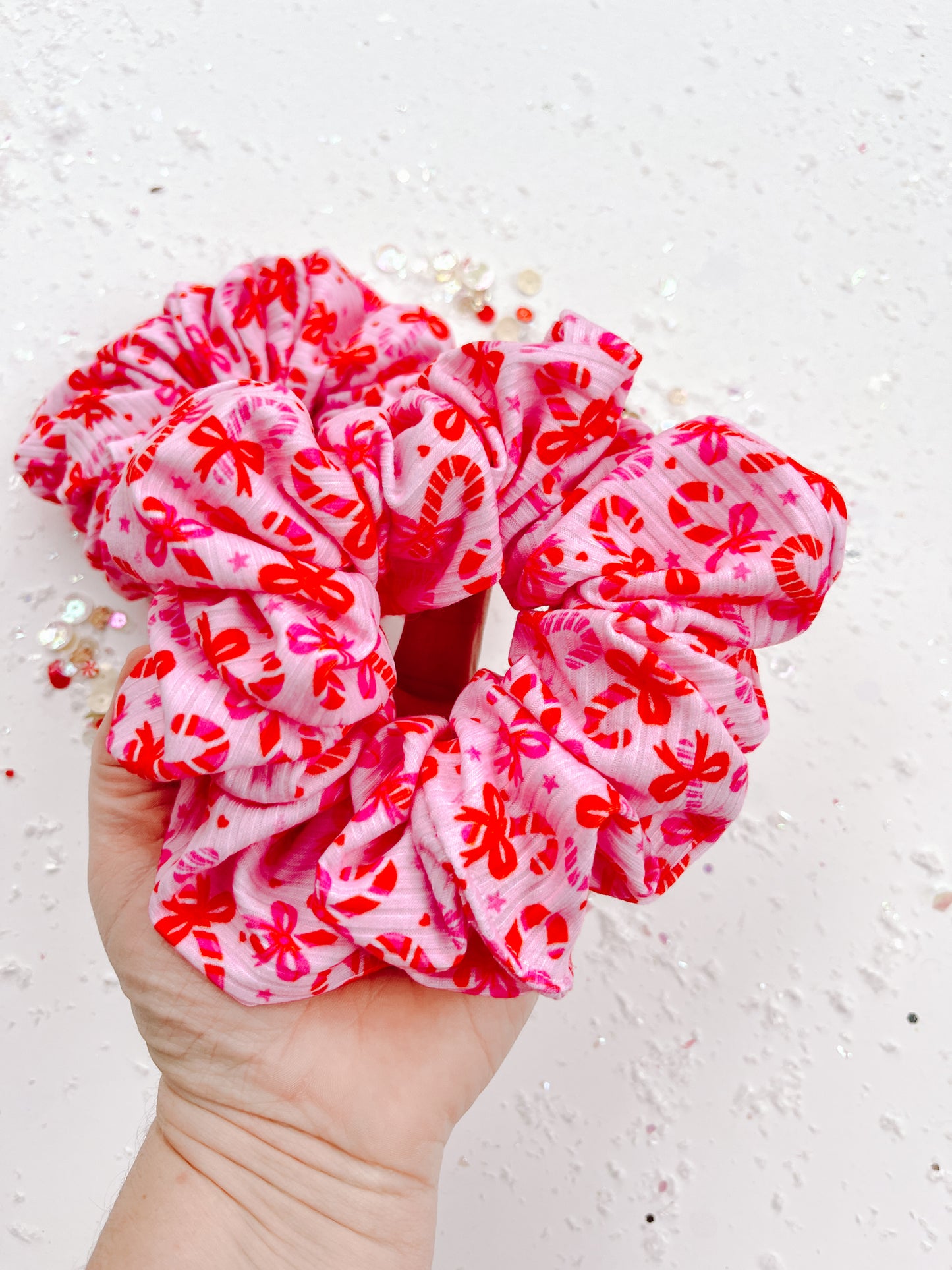 Red & Pink Candy Cane Oversized Scrunchy
