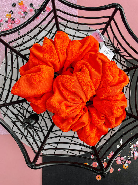 Orange Daisy Flocked Scrunchy