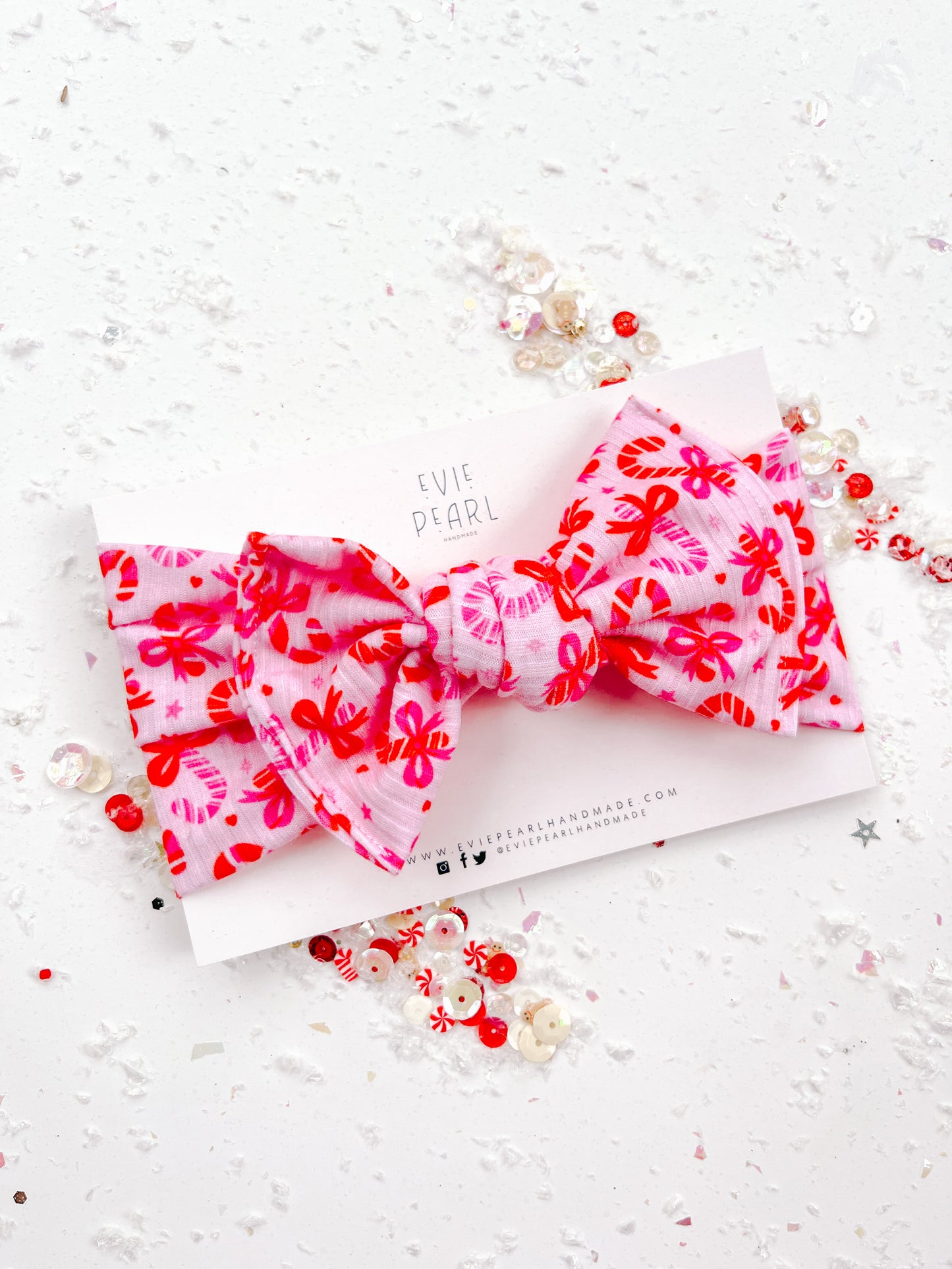 Red Pink Candy Cane Bow Turban for Baby & Toddler Girls