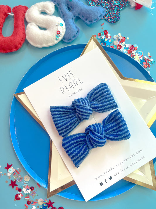 Royal Blue Ribbed Knot Bow Pigtails