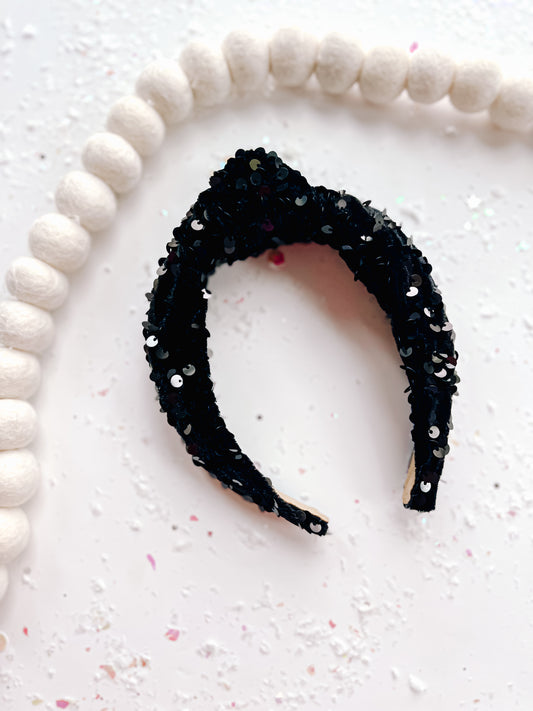 Black Sequins Knotted Headband for Girls & Women