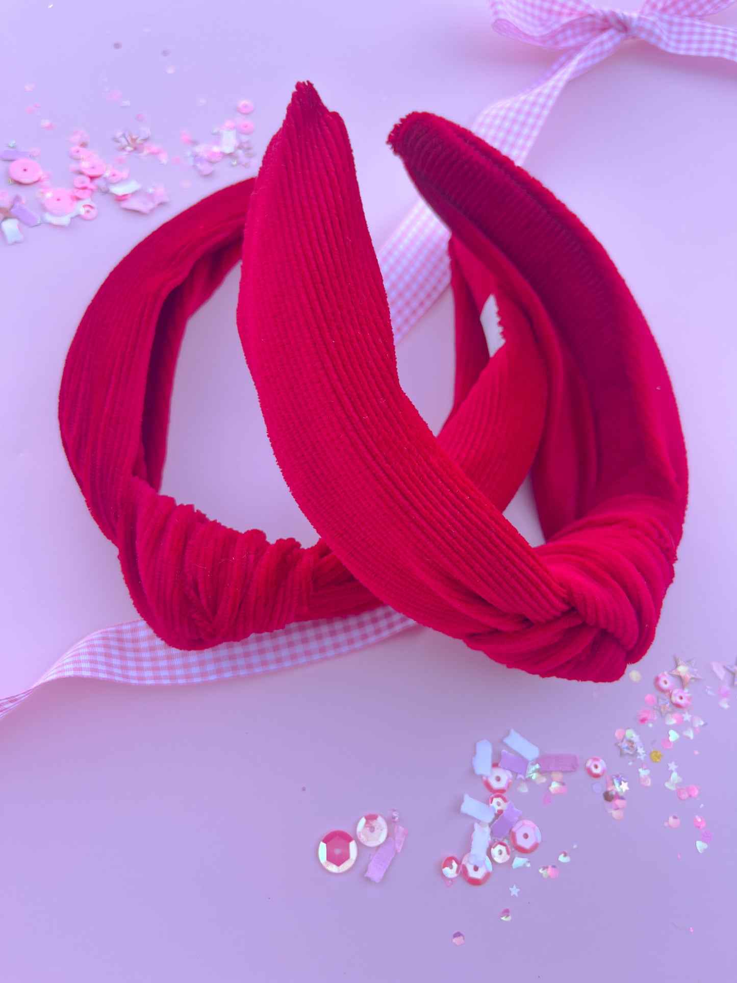 Red Ribbed Soft Knotted Headband for girls and women