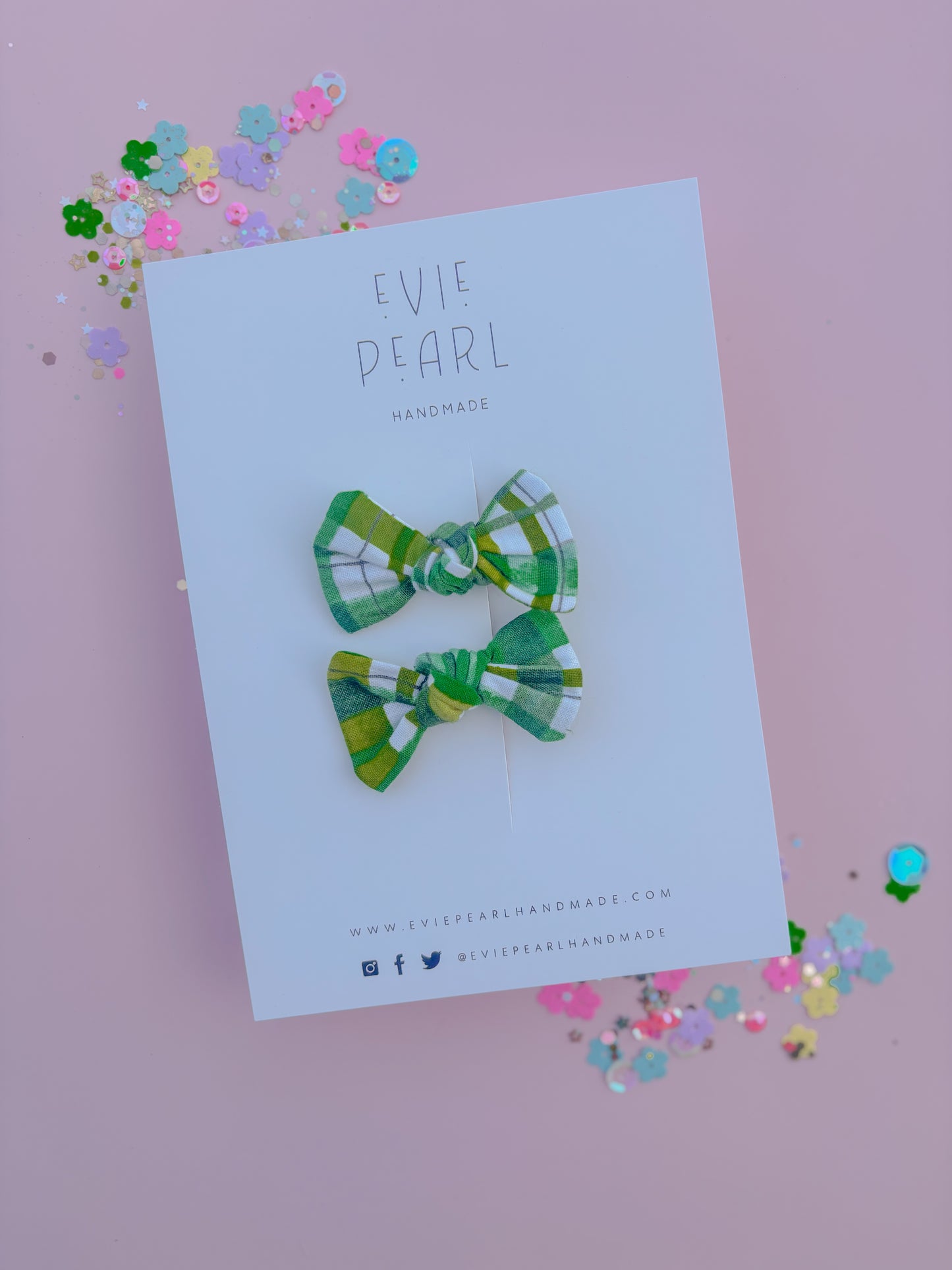 Mini Green Plaid Knot Bow Pigtail Set
