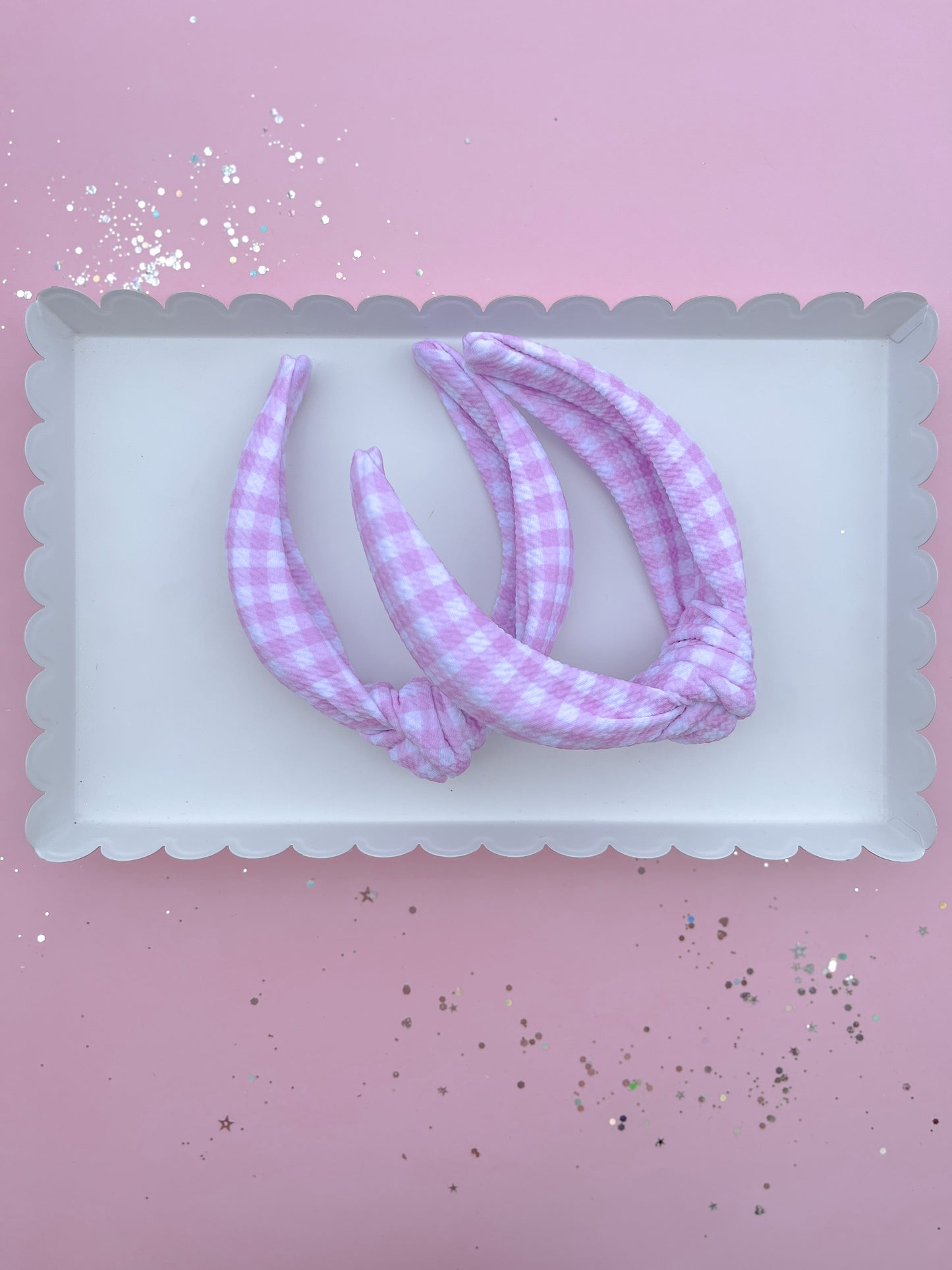 Pink Gingham Knotted Headband
