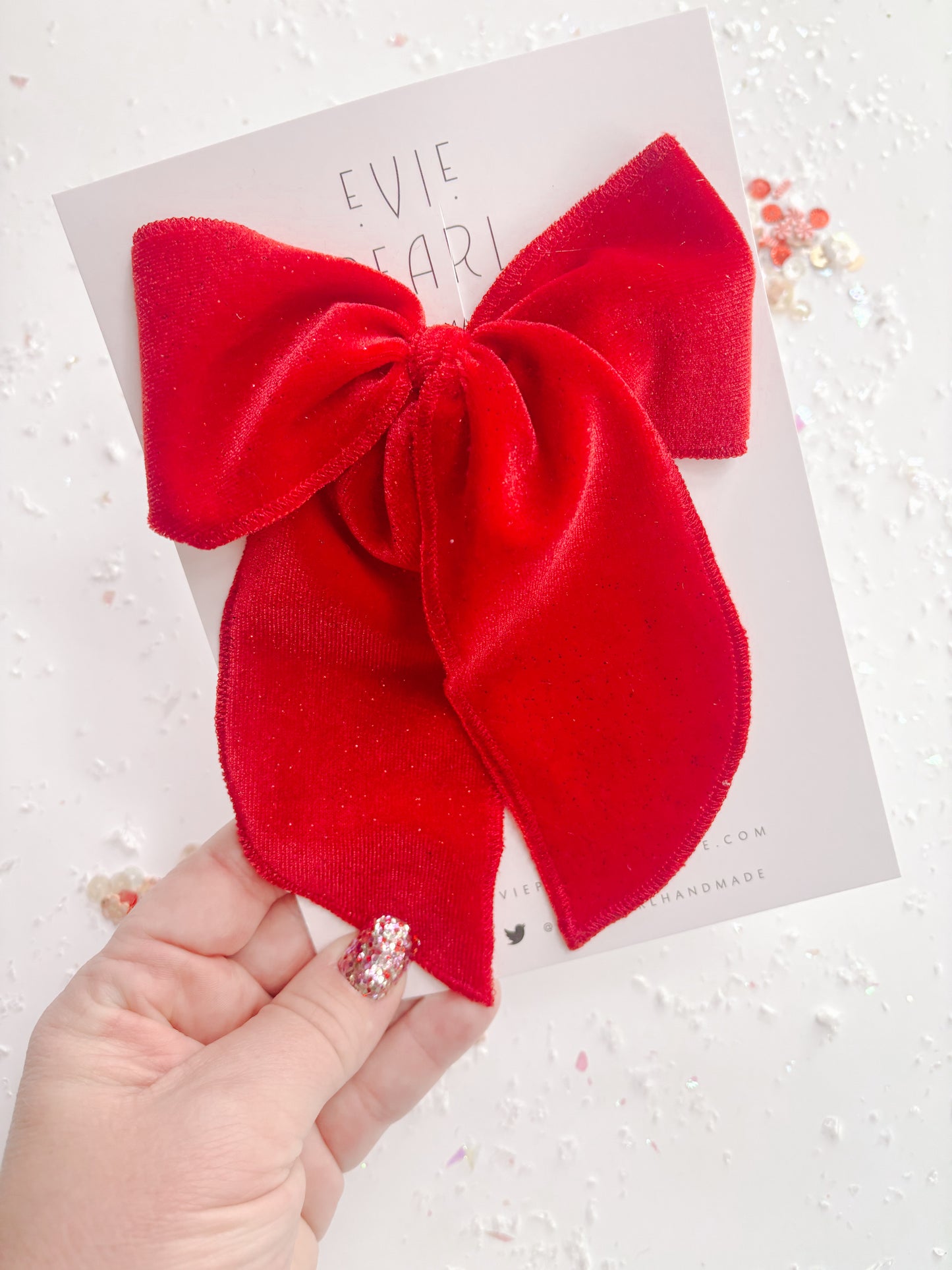 Oversized Red Glitter Velvet Bow