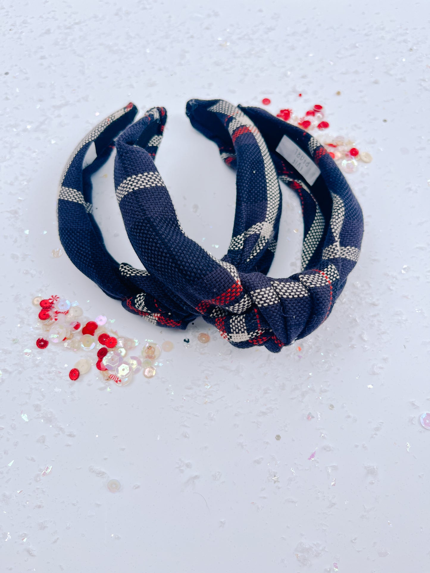Navy Rust Cream Plaid Knotted Headband for Girls & Women