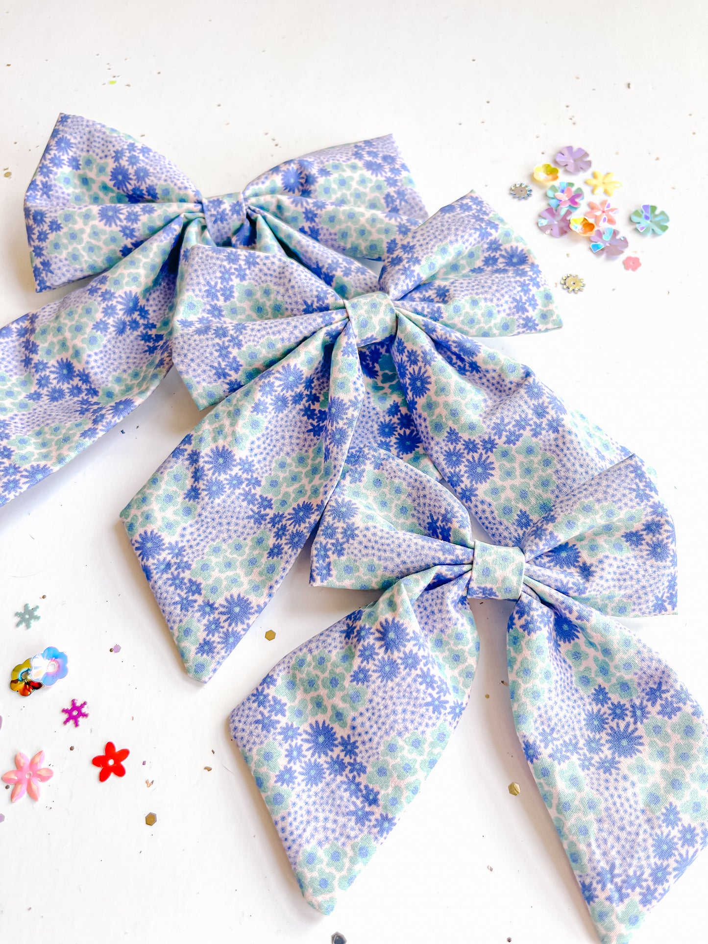 Blue Green Floral Sailor Bow