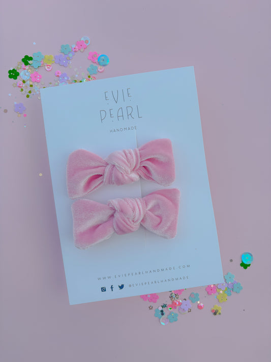 Light Pink Velvet Knot Bow Pigtail Set