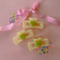 Cream with Green Heart Medium Claw Clip