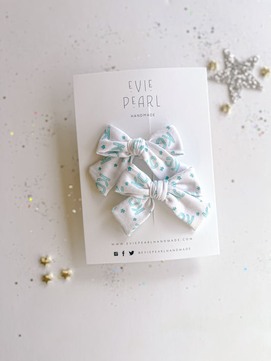 Teal KC Current Small Pinwheel Pigtail Bows