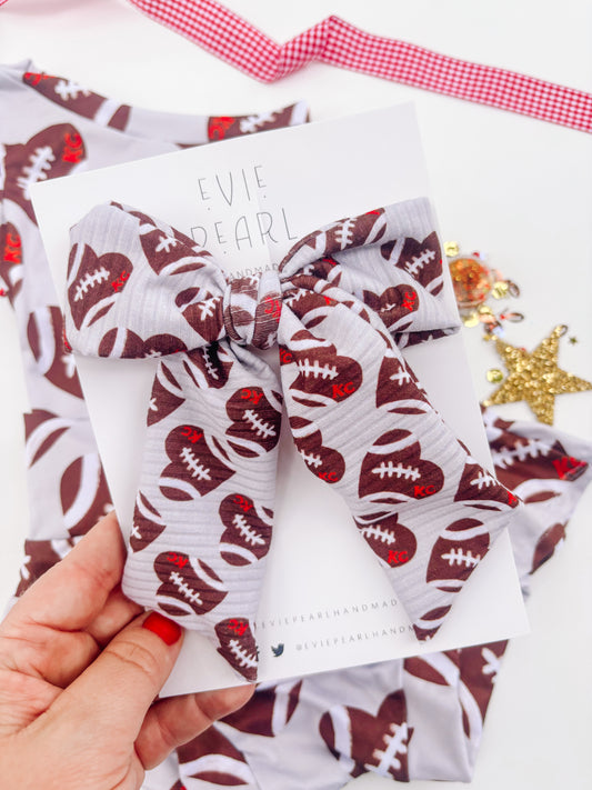 Football Hearts KC XL Pinwheel Bow