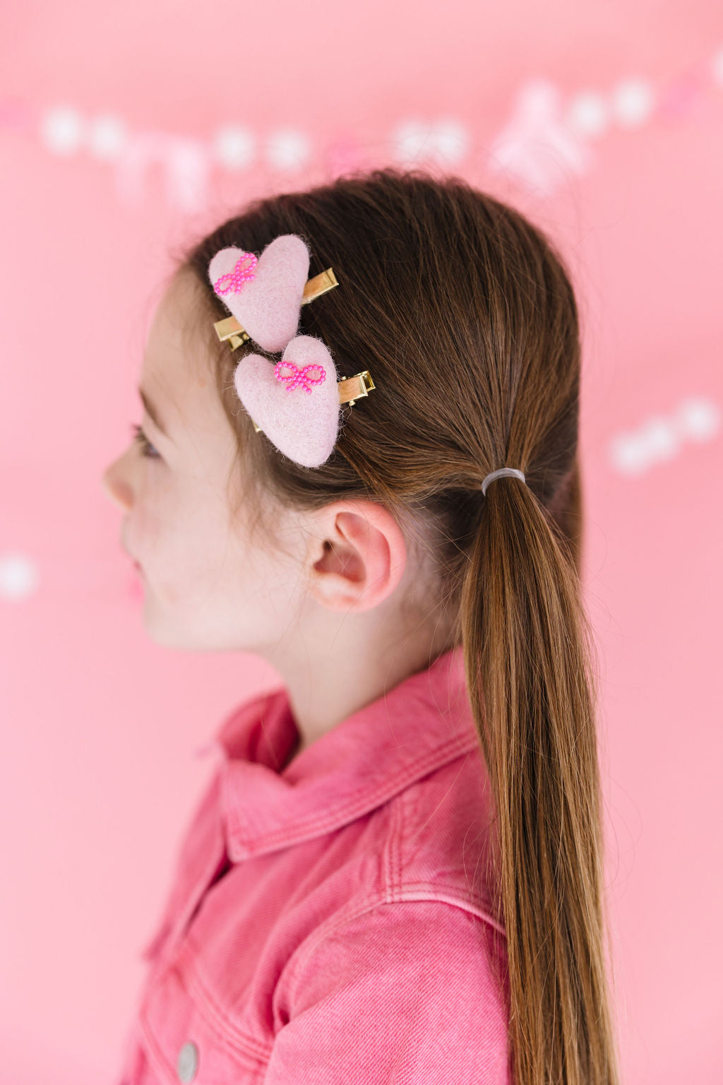 Felt Bow Hearts Pigtail Clip Set