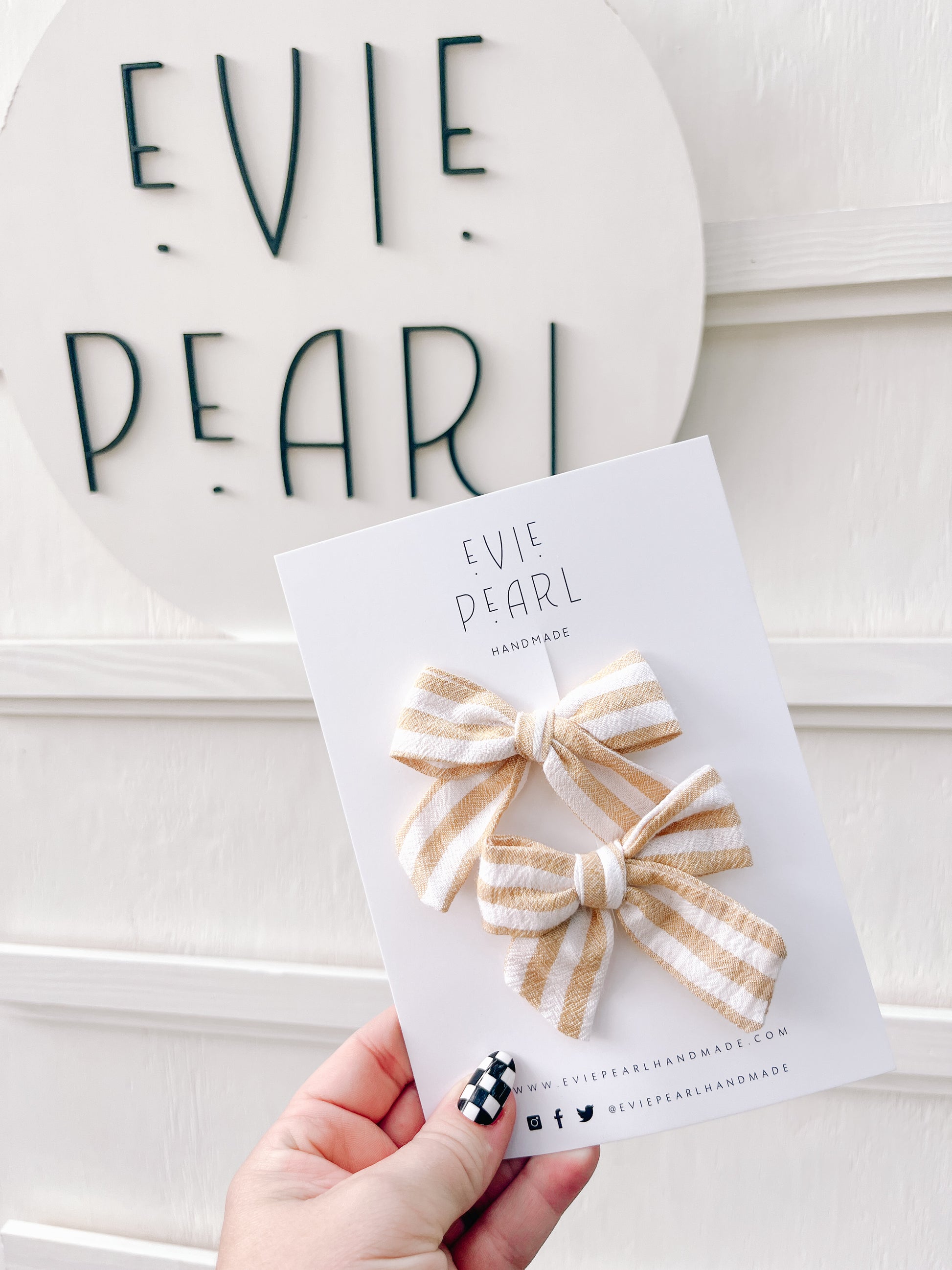 Cream and yellow striped small pinwheel pigtail bow set handmade fall hair bows with secure alligator clips