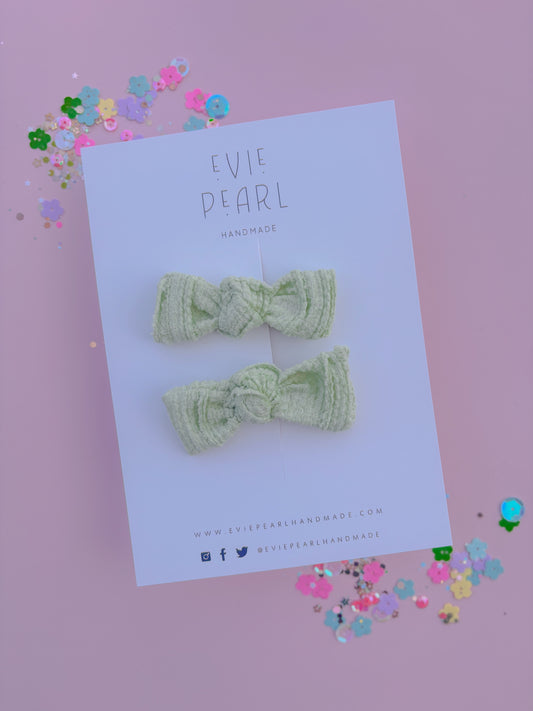Mini Sage Green Knot Bow Pigtail Set