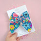 Oversized Bright Teal Flowers Bow