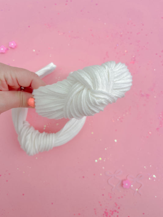 Crisp White Ribbed Knotted Headband