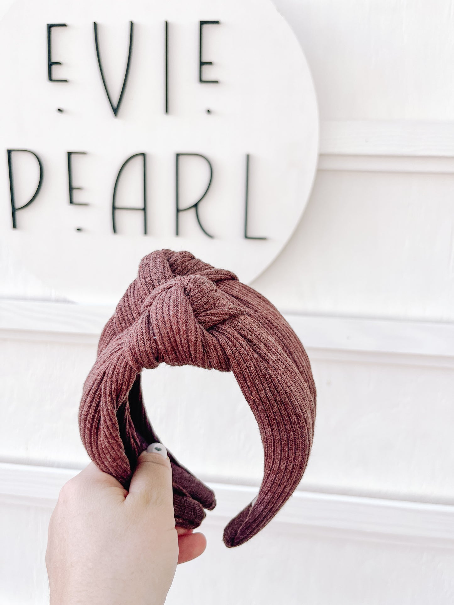 Chocolate Ribbed Knit Knotted Headband for Girls & Women